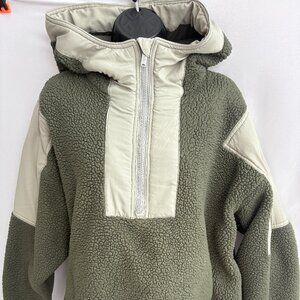 Free People FP Movement Lead The Pack Fleece Hooded Pullover Sea Grass Combo M